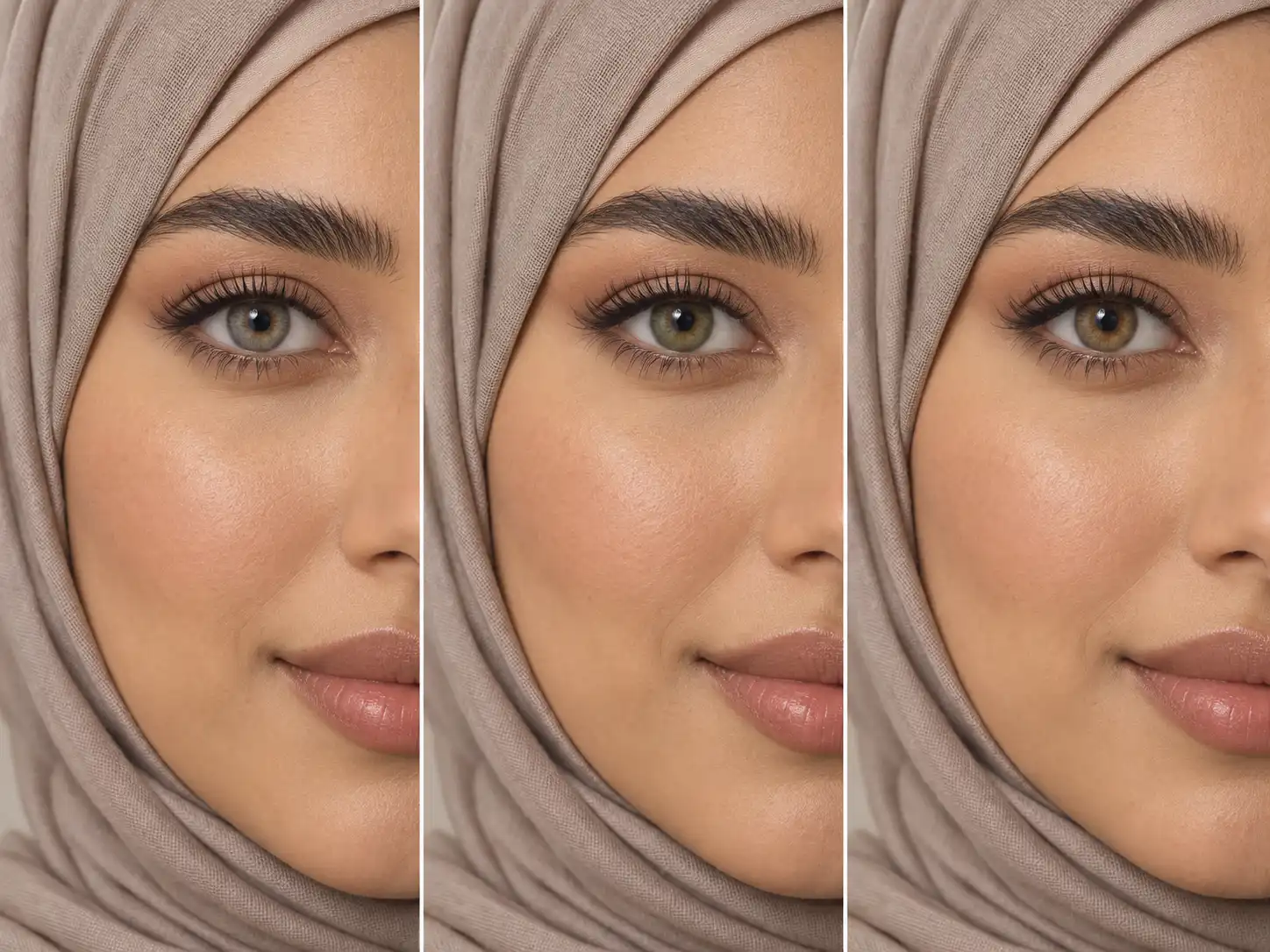 مقایسه رنگ لنز طوسی عسلی سبز زیتونی و فندقی برای پوست گندمی