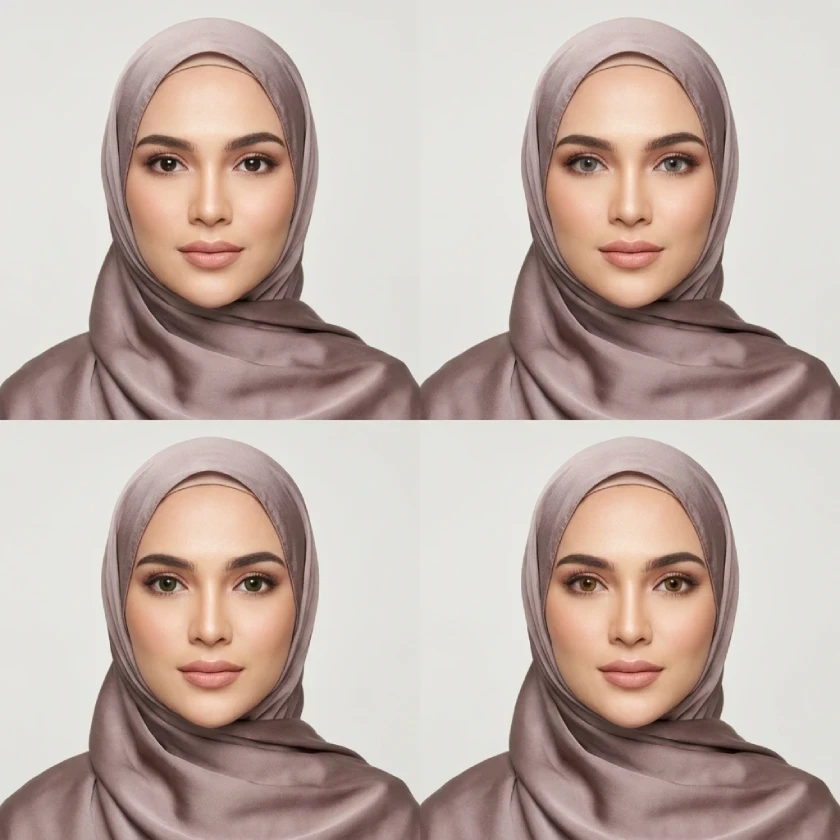 مقایسه چهار رنگ لنز طبیعی، طوسی، سبز و عسلی روی چشم قهوه ای.